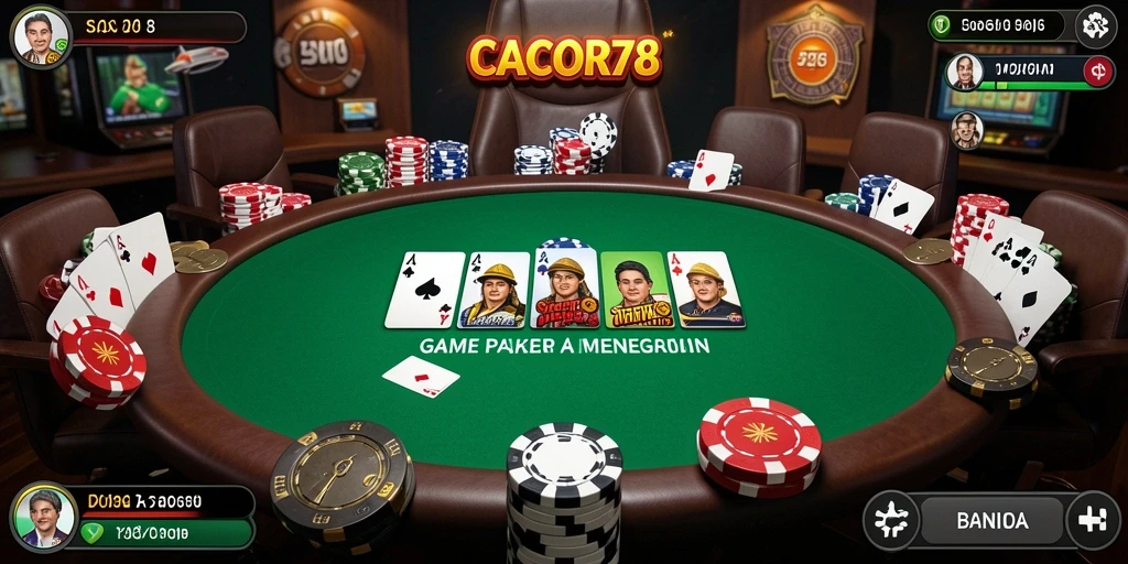 Screenshot utama CACOR78 menunjukkan aksi seru dalam permainan poker.