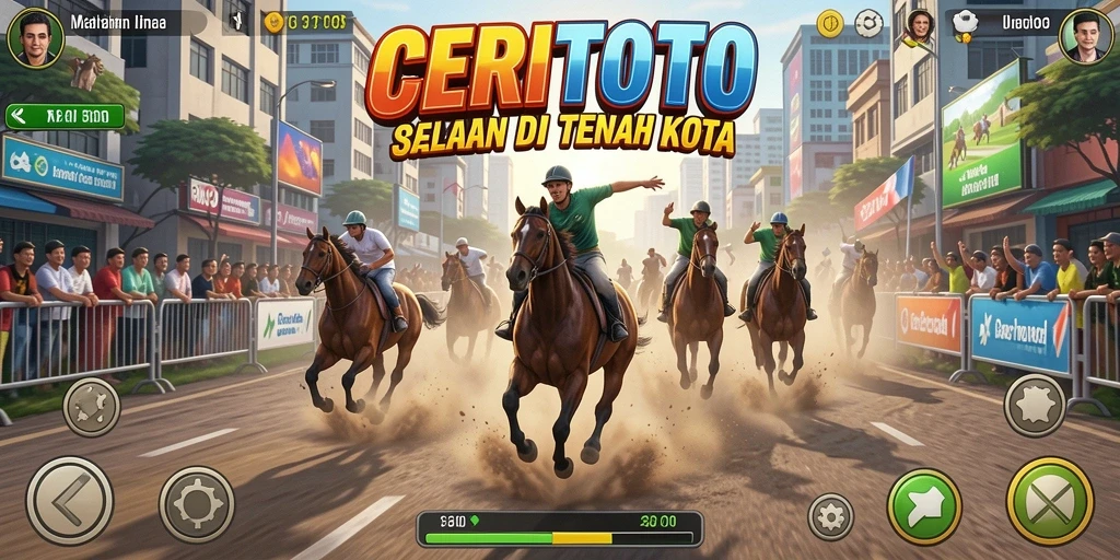Screenshot utama CERITOTO menampilkan aksi balapan yang seru.