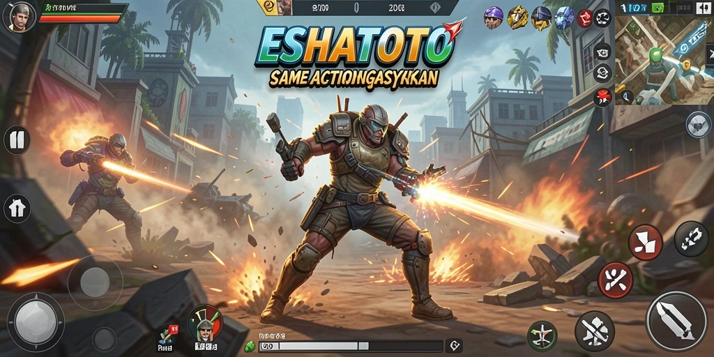 Tampilan aksi seru dalam ESHATOTO saat karakter bertarung di arena.