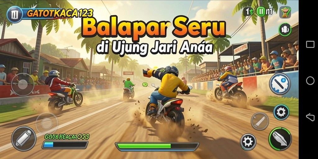 Screenshot gameplay GATOTKACA123 yang menunjukkan balapan mendebarkan.
