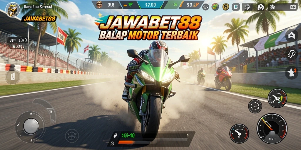 Gameplay JAWABET88 menampilkan balapan motor yang mendebarkan dan menantang.