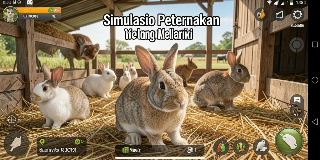 Tampilan gameplay KELINCI88 dengan kelinci lucu dan peternakan yang ceria.