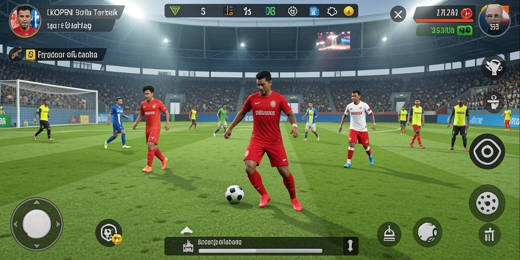 Tampilan gameplay LKOPEN yang mendebarkan dalam pertandingan sepak bola.
