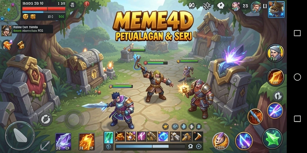 Screenshot menunjukkan tampilan mendalam dari gameplay RPG MEME4D.