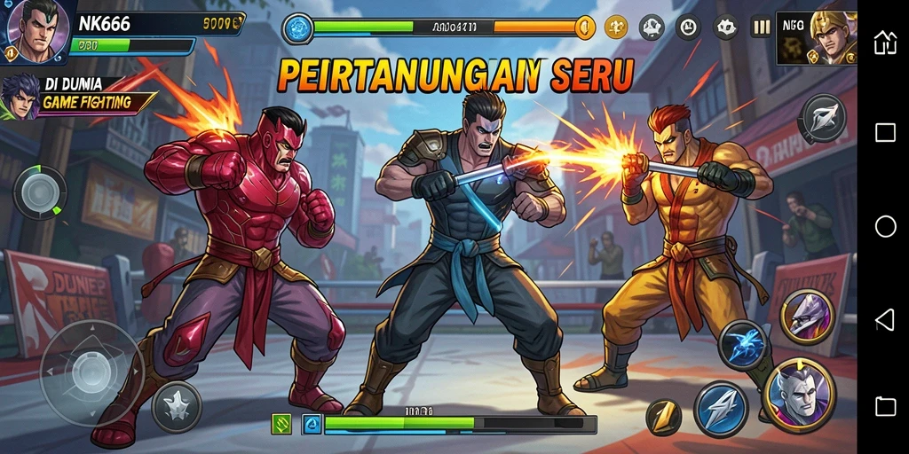 Screenshot NK666 menampilkan pertarungan seru dengan karakter unik.
