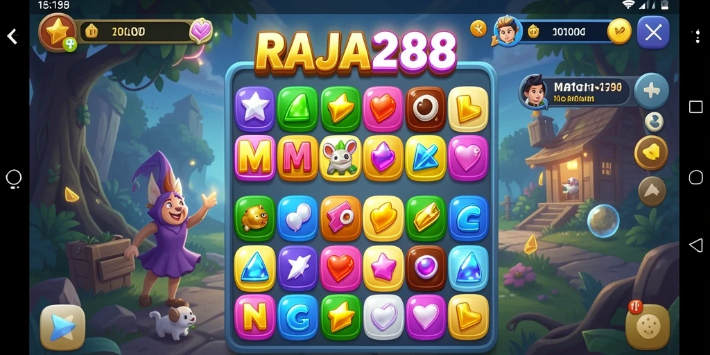 Tampilan gameplay seru dari RAJA288 dalam aksi Match-3.
