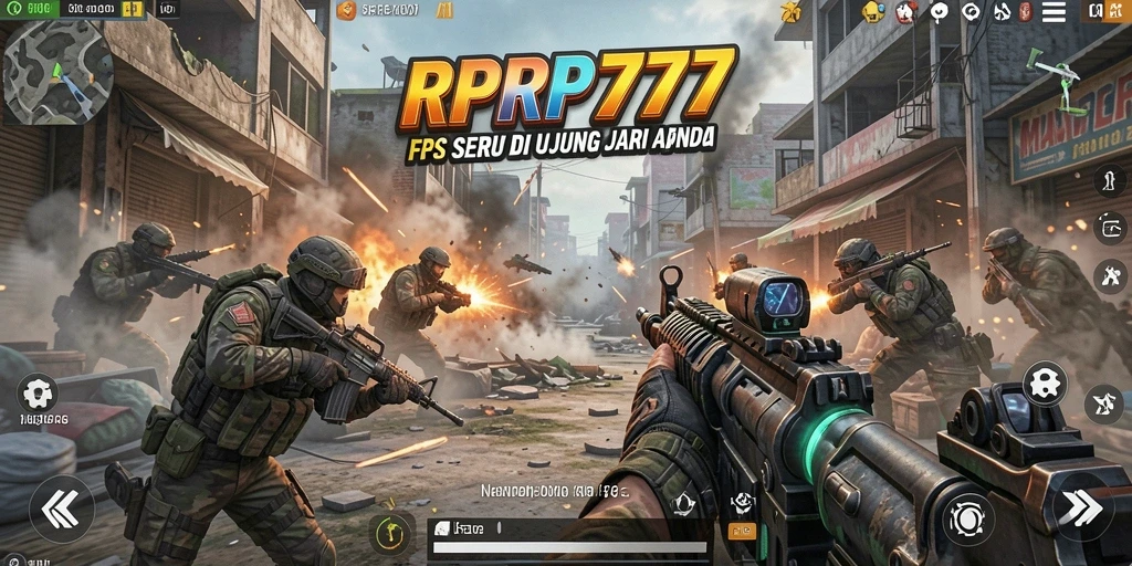 Screenshot permainan RPRP777 menunjukkan aksi tembak-menembak yang intens.